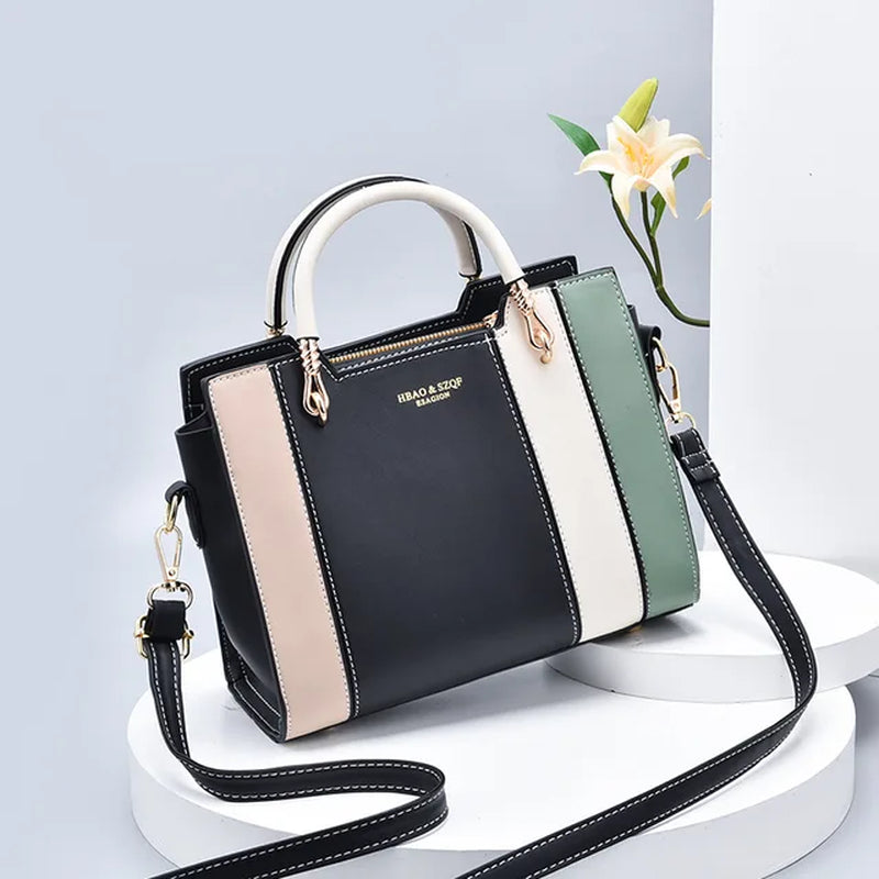 LZ Retro Panelled Color Tote Handbag