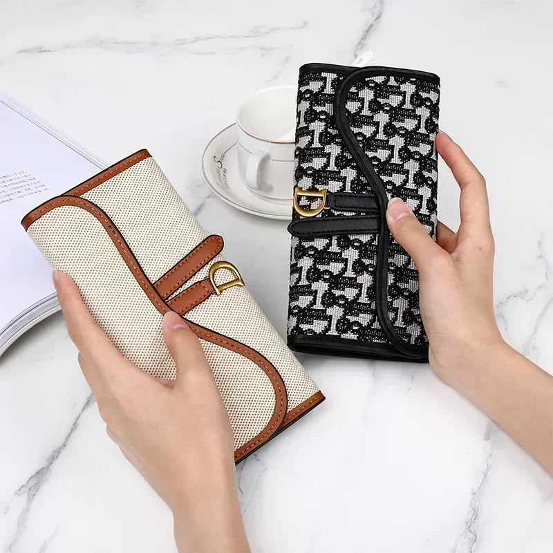 Retro Wallet Women'S Long Large Capacity Buckle Multi Carda Multi Functional Trifold Handbag Card Wallets Coin Purse Cute Wallet