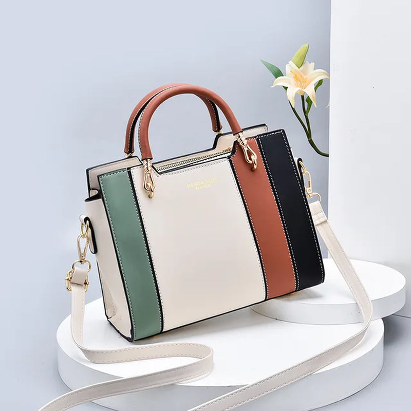 LZ Retro Panelled Color Tote Handbag