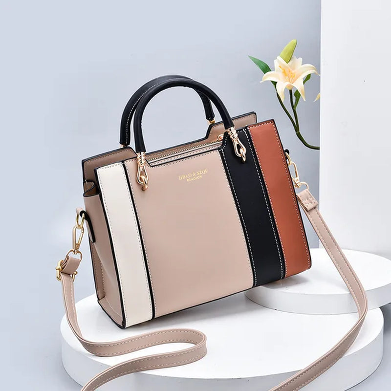 LZ Retro Panelled Color Tote Handbag