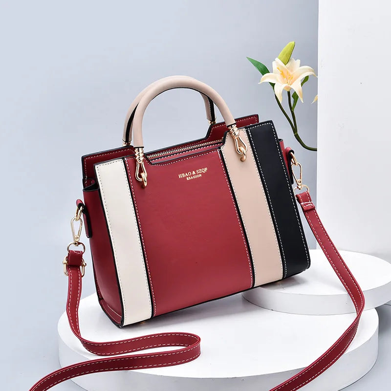 LZ Retro Panelled Color Tote Handbag