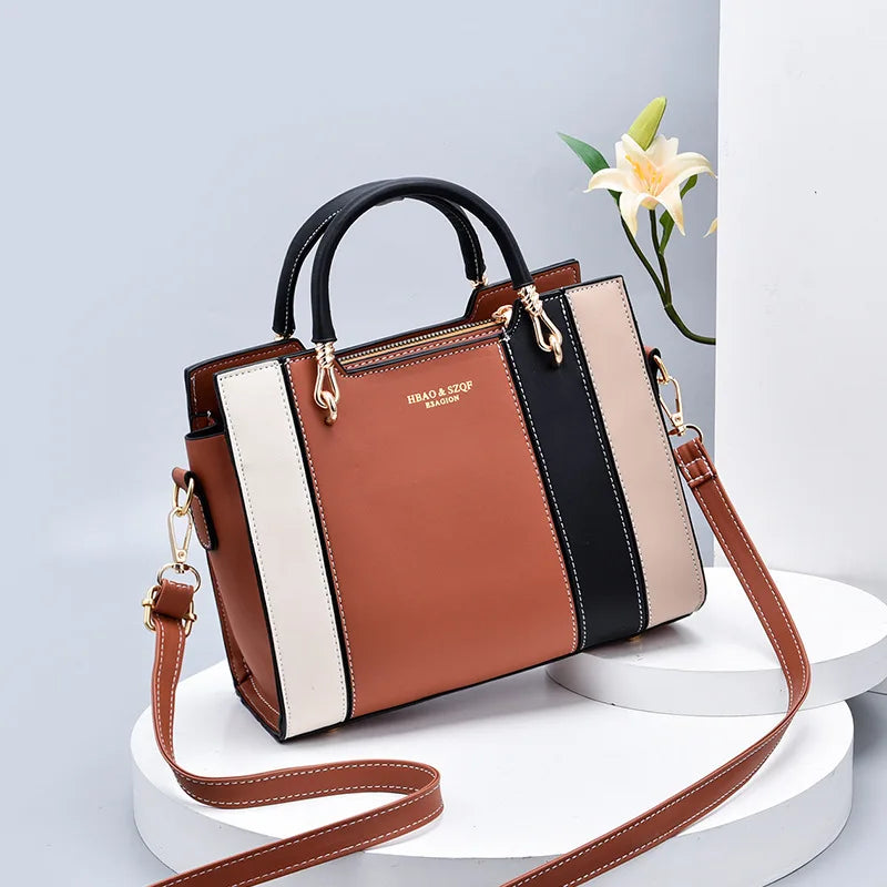 LZ Retro Panelled Color Tote Handbag